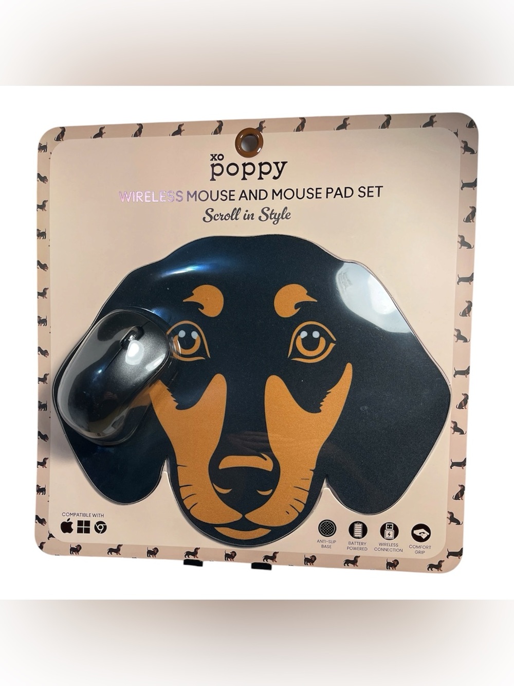 Xo Poppy Dachshund Wireless Mouse & Mouse Pad Set - NWT **